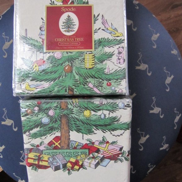 Spode Christmas Tree Fabric Shower Curtain and 12 Hooks--NIP - Picture 10 of 10